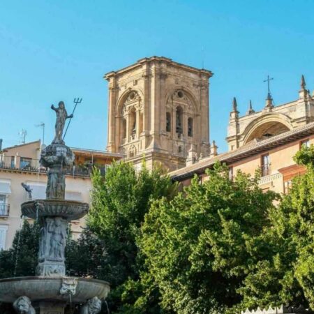 Water fountain in the cathedral church in Granada, Spain