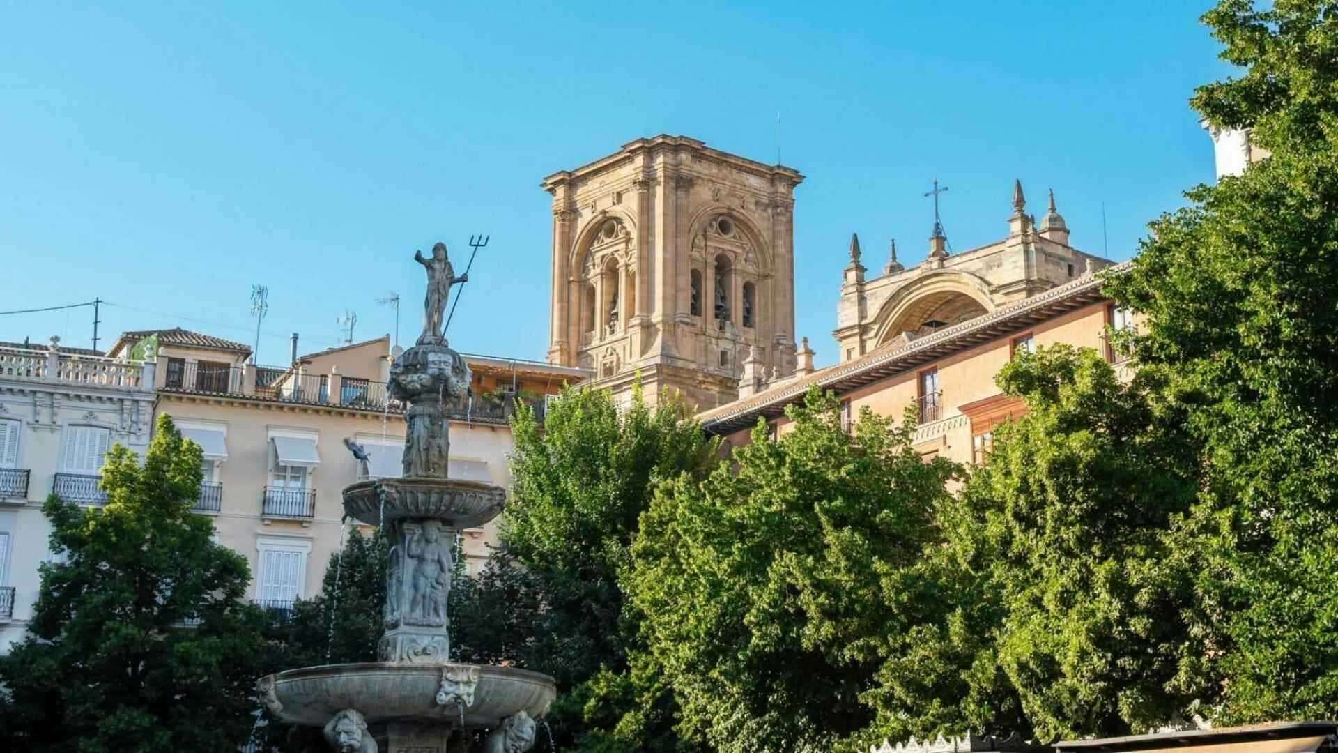 Water fountain in the cathedral church in Granada, Spain