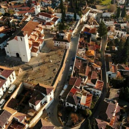Sunrise aerial perspective of the Albaicin district, an ancient Moorish quarter