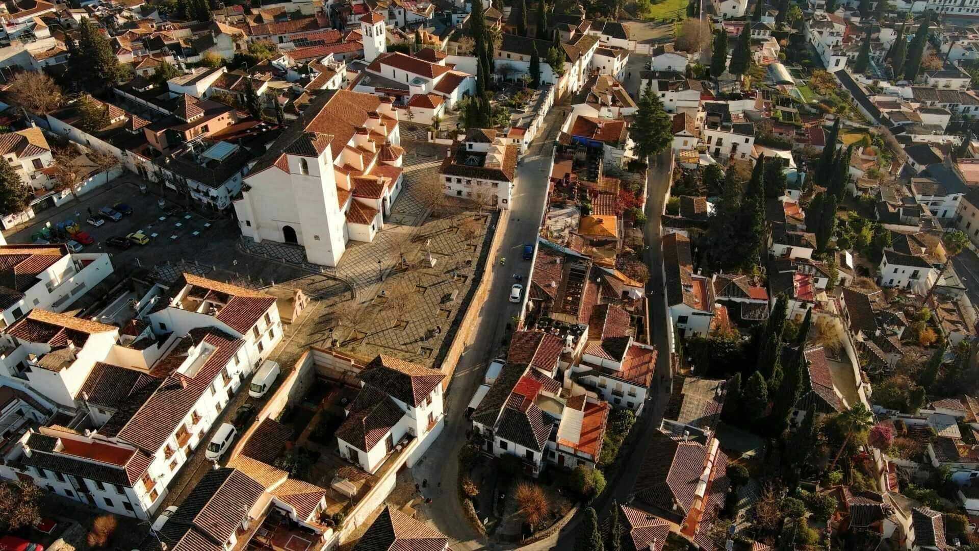 Sunrise aerial perspective of the Albaicin district, an ancient Moorish quarter